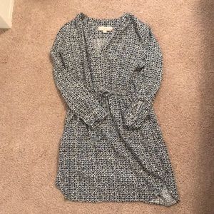 Loft Blue Printed shift Dress with Waist Petite